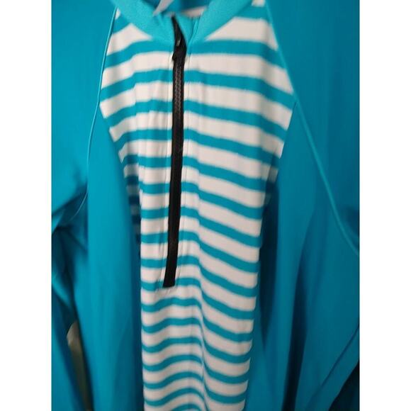 Coastal Blue Woman 1X Aqua White Rash Guard Long Sleeve 1/4 Zip Pullover - Picture 5 of 9